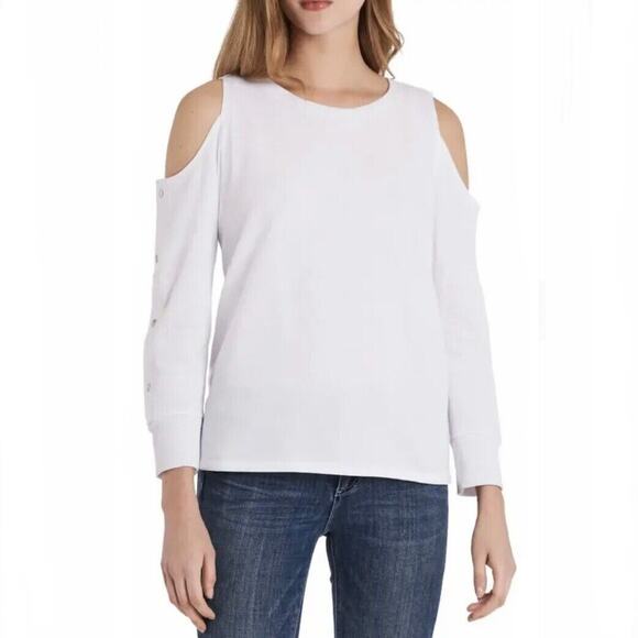 Vince Camuto NWT Women's Cold Shoulder Snap Sleeve Top White Size XXS - Picture 1 of 6
